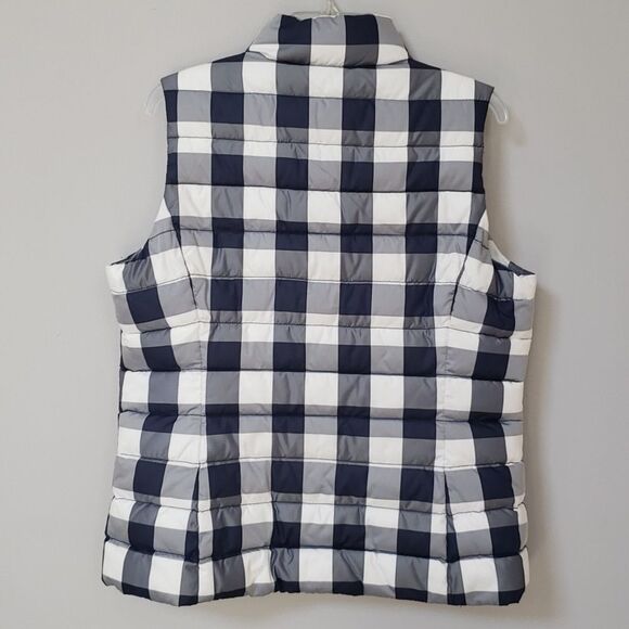 Tommy Hilfiger Vest Womens sz Large Zip Puffer Navy Blue White Plaid Preppy - Picture 4 of 5